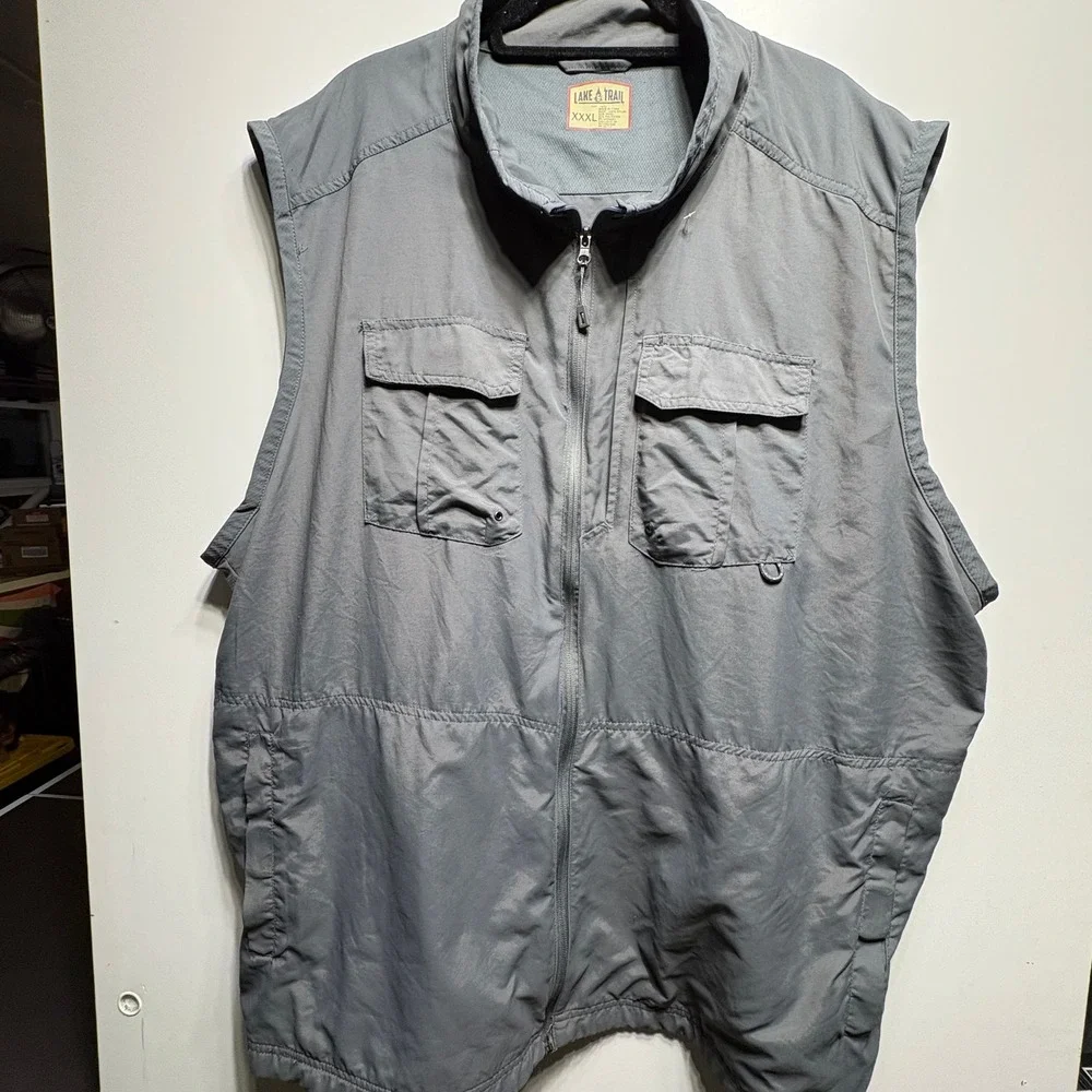 Lake & Trail Utility Vest Mens XXXL Gray Nylon Full Zip Fishing Hiking Outdoor - Picture 1 of 6